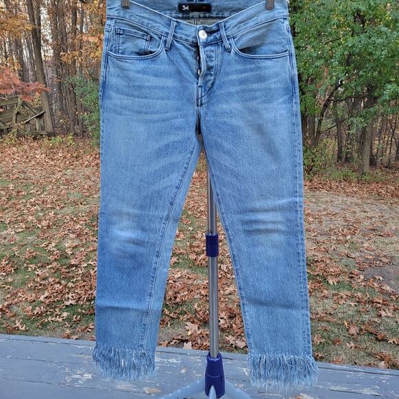 3x1 NYC Boho Fringed Straight Crop Ankle Jeans Stella Wash size 25 - Picture 2 of 13